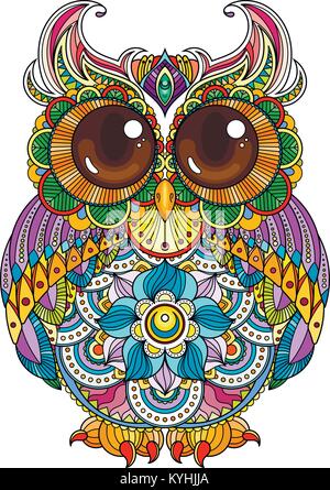 Vector zentangle owl illustration. Ornate patterned bird Stock Vector ...