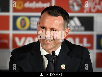 New Wales manager Ryan Giggs during a press conference at Hensol Caste, Vale Resort, Hensol. Stock Photo