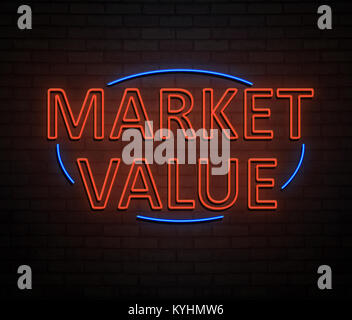 3d Illustration depicting an illuminated neon sign with a market value concept. Stock Photo