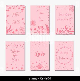 Decorative greeting cards for Valentine s Day.Typography set.The main symbols of the holiday. Vector logo, emblems, text design. Usable for banners, greeting cards, gifts etc. Stock Vector