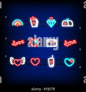 Neon happy Valentines Day set icon Stock Vector Image & Art - Alamy