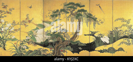 Shunka kachō-zu Byōbu by Kanō Einō (right panel Stock Photo - Alamy