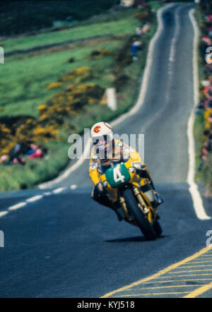 Rider no 4 at Creg Ny Baa in the Isle of Man Junior TT, 1983 Stock Photo