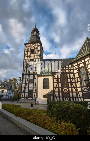 An Historic, half-timbered building of a Protestant church in Milicz, Poland Stock Photo