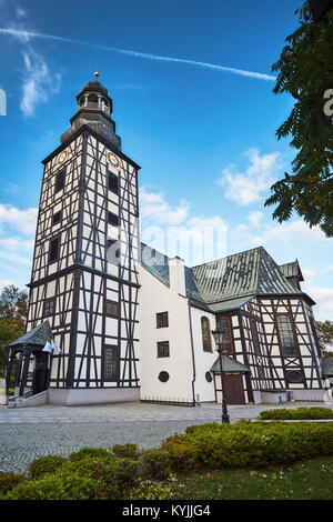 An Historic, half-timbered building of a Protestant church in Milicz, Poland Stock Photo