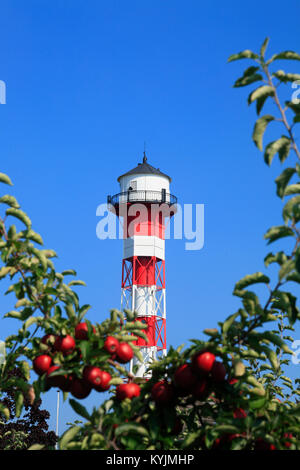 Historic Lighthouse in Grünendeich,   Altes Land, Lower Saxony, Germany Stock Photo