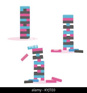 Set of tower game jenga. Wooden block game Stock Vector