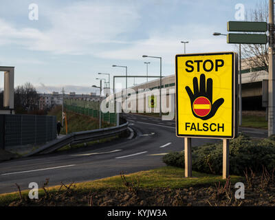 Stop sign to prevent wrong-way drivers on the motorway, Vienna Austria Stock Photo