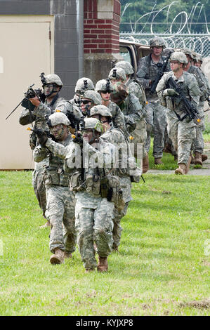 Soldiers with the 1st Battalion, 149th Infantry conducted an air assault exercise at Muscatatuck Urban Training Center in Butlerville, Ind., July 26, 2015. (U.S. Army National Guard photo by Staff Sgt. Scott Raymond) Stock Photo