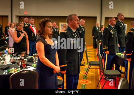 Graduates gather with friends, family and fellow service members at the Capital Plaza Hotel in Frankfort Kentucky september 26 2015. The ball is in celebration of the newest 2nd Lieutenants and Warant Officers in the Kentucky National guard. Stock Photo