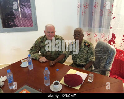 Brig Gen. Benjamin Adams III visits with members of the Djibouti government and military in Djibouti City, May, 2016. (Photo by Capt. Aaron VanSickle) Stock Photo