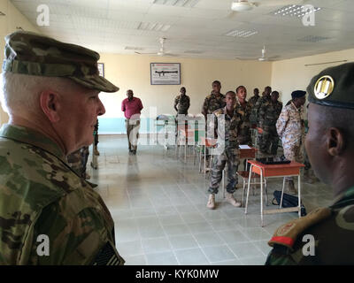 Brig Gen. Benjamin Adams III visits with members of the Djibouti government and military in Djibouti City, May, 2016. (Photo by Capt. Aaron VanSickle) Stock Photo