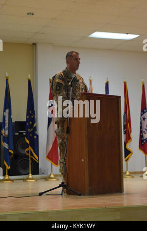 Maj. Gen. William B. Hickman, deputy commanding general of operations for 3rd Army/U.S. Army Central, gives remarks during a transfer of authority ceremony for the 149th Military Engagement Team Jan. 9 at Camp Arifjan, Kuwait. Stock Photo