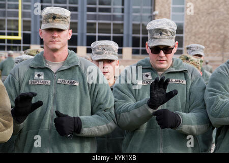 Soldiers with the 198th Military Police Battalion practice crowd control drills in preparation for their support of the Presidential Inauguration in Washington, D.C., Jan. 19, 2017. (U.S. Army National Guard photo by Staff Sgt. Scott Raymond) Stock Photo