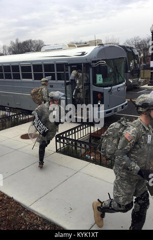 Soldiers with the 198th Military Police Battalion practice riot control tactics during their support of the Presidential Inauguration in Washington, D.C., Jan. 20, 2017. (U.S. Army National Guard photo by Maj. Josh Futrell) Stock Photo