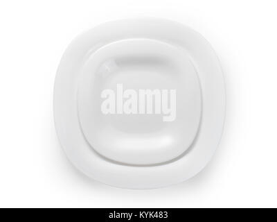Two white modern square plates. Table setting top view. Isolated on white, clipping path included Stock Photo