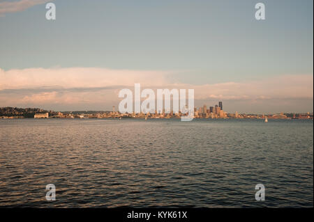 Downtown Seattle skyline seen from ferry Stock Photo