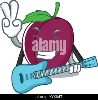 With guitar plum mascot cartoon style Stock Vector