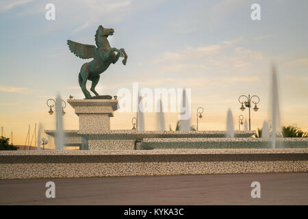 Corinth, Greece, 5 October 2017. Big statue of Pegasus in the central square of Corinth in Greece. Stock Photo