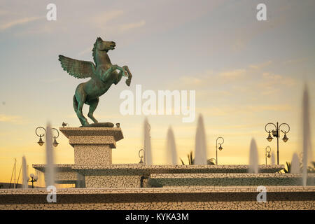 Corinth, Greece, 5 October 2017. Big statue of Pegasus in the central square of Corinth in Greece. Stock Photo