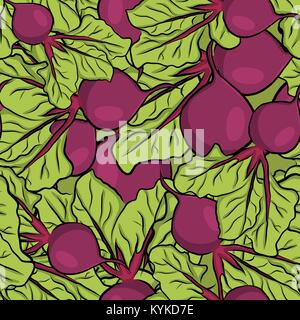 Seamless pattern hand drawn garden beet, vector Stock Vector