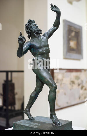 Naples. Italy. Dancing Faun, bronze statue from the Casa del Fauno, Pompeii. Museo Archeologico Nazionale di Napoli. National Archaeological Museum. Stock Photo