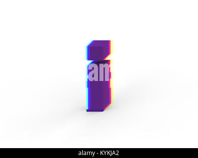 3D realistic glitch lowercase letter i with soft shadow isolated on white background - Path selection on file. Stock Photo