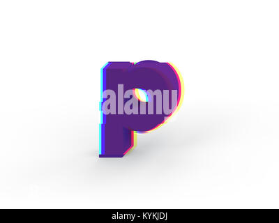 3D realistic glitch lowercase letter p with soft shadow isolated on white background - Path selection on file. Stock Photo