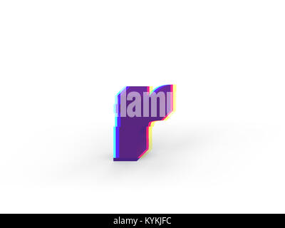 3D realistic glitch lowercase letter r with soft shadow isolated on white background - Path selection on file. Stock Photo