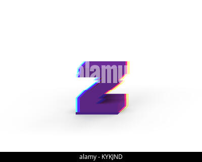 3D realistic glitch lowercase letter z with soft shadow isolated on white background - Path selection on file. Stock Photo