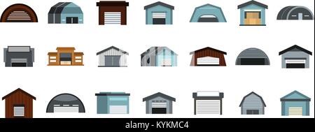 Warehouse icon set, flat style Stock Vector