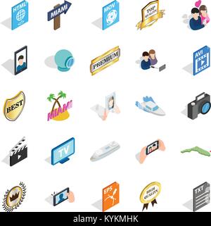 Music player icons set, isometric style Stock Vector