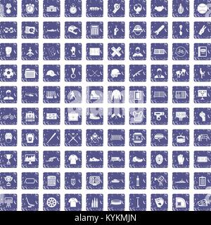 100 mens team icons set grunge sapphire Stock Vector