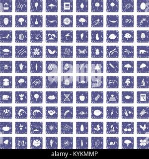 100 microbiology icons set grunge sapphire Stock Vector