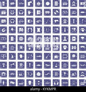 100 microphone icons set grunge sapphire Stock Vector