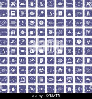 100 microscope icons set grunge sapphire Stock Vector