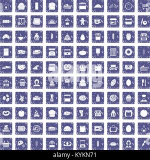 100 bakery icons set grunge sapphire Stock Vector