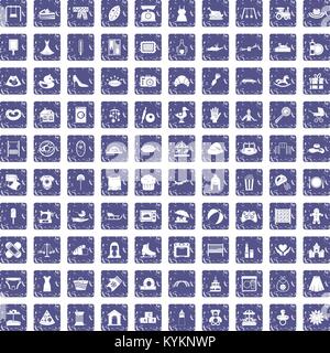 100 motherhood icons set grunge sapphire Stock Vector