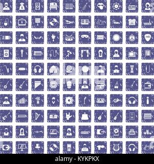 100 music icons set grunge sapphire Stock Vector