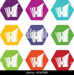 Fumigation icon set color hexahedron Stock Vector