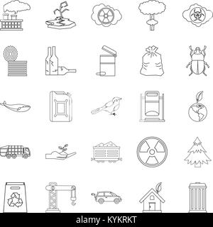 Eco catastrophic icons set, outline style Stock Vector