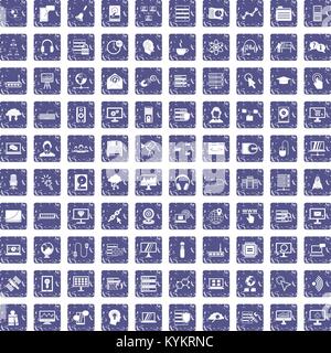 100 on-line seminar icons set grunge sapphire Stock Vector