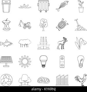 Destruction of nature icons set, outline style Stock Vector