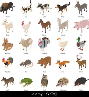 Animals collection icons set, isometric style Stock Vector