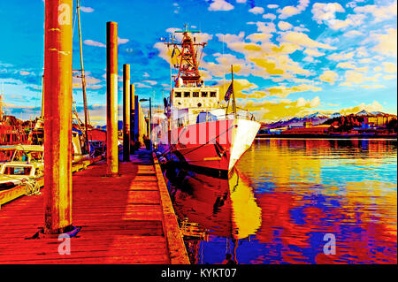 US Coast Guard cutter, USCGC Anacapa in Thomsen Harbor near downtown Sitka, Alaska, USA. Stock Photo
