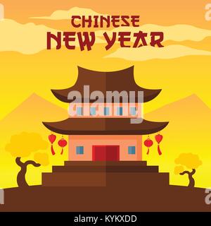Happy Chinese New Year Temple Scene Vector Illustration Graphic Design Stock Vector