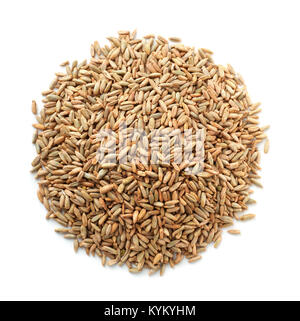 Top view of rye grains pile isolated on white Stock Photo