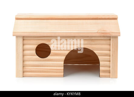 Front view of pet wooden house isolated on white Stock Photo