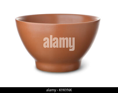 Empty brown ceramic bowl isolated on white Stock Photo