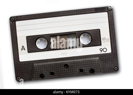 Audio cassette tape isolated on white background, vintage 80's music concept Stock Photo